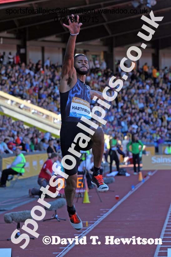 Michael Hartfield (USA) mens long jump, IAAF Diamond League, Birmingham. Photo: David T. Hewitson/Sports for All Pics